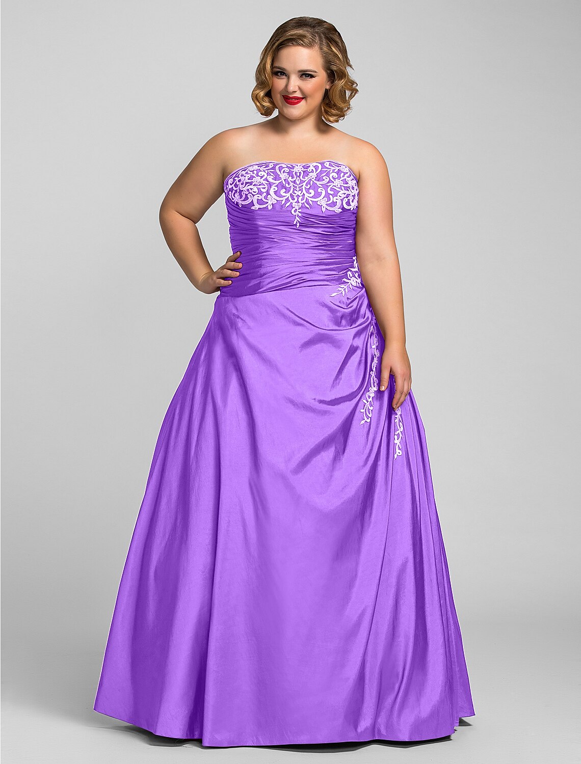 Ball Gown Plus Size Prom Formal Evening Dress Strapless Sleeveless Floor Length Taffeta with Beading Appliques