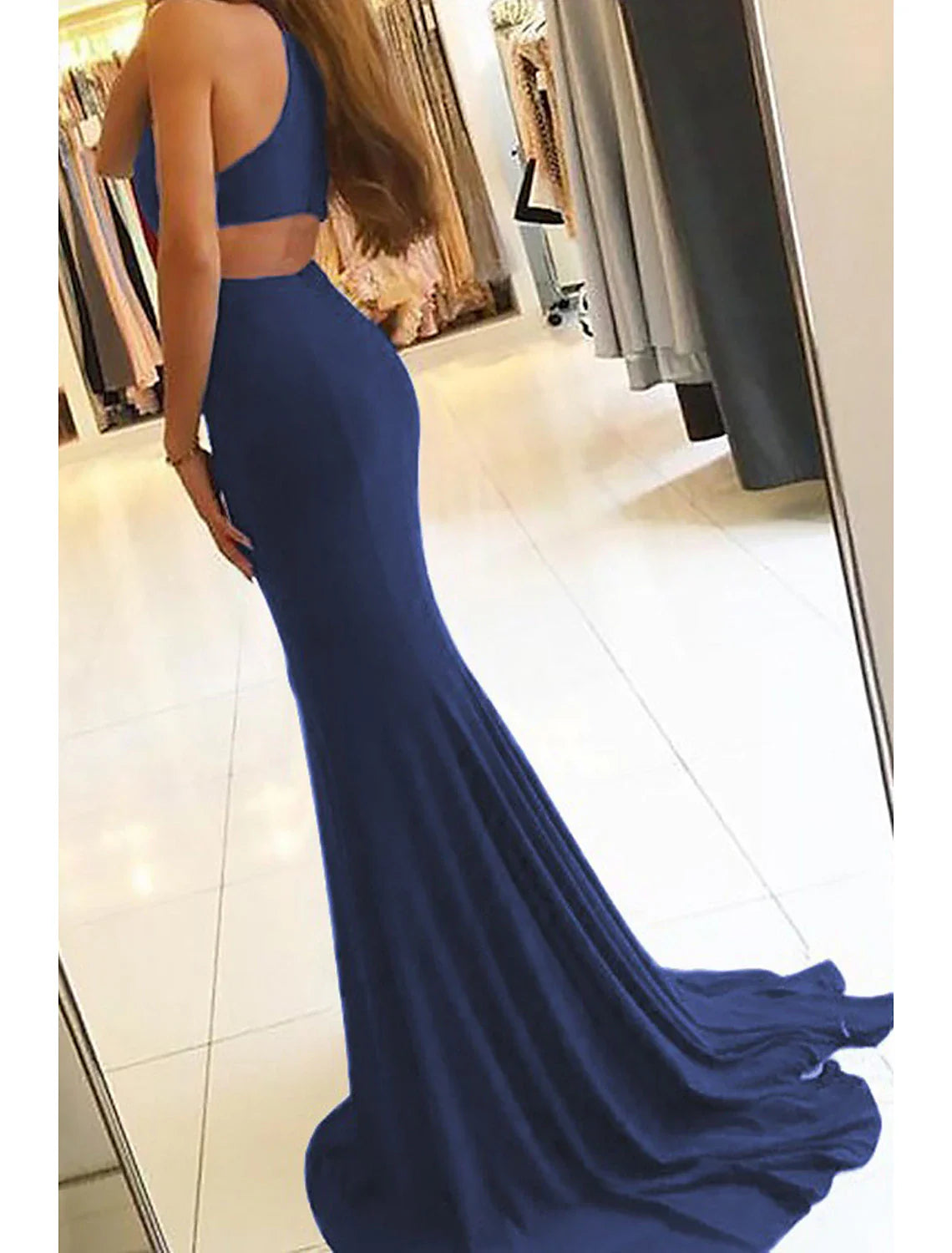DingjiMermaid / Trumpet Evening Gown Bodycon Dress Formal Prom Court Train Sleeveless High Neck Stretch Fabric with Slit
