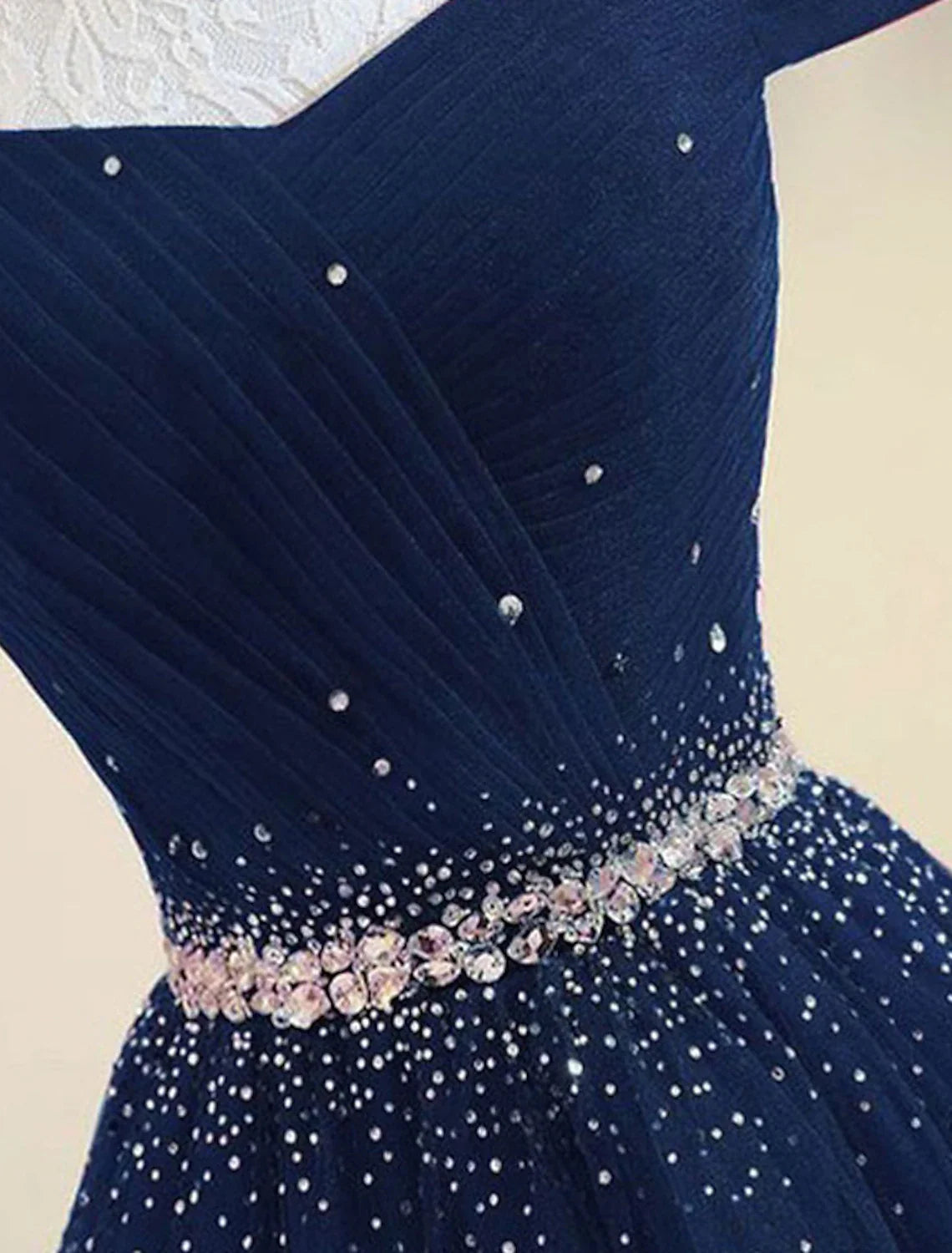 DingjiA-Line Evening Gown Party Dress Party Wear Floor Length Short Sleeve One Shoulder Tulle with Beading