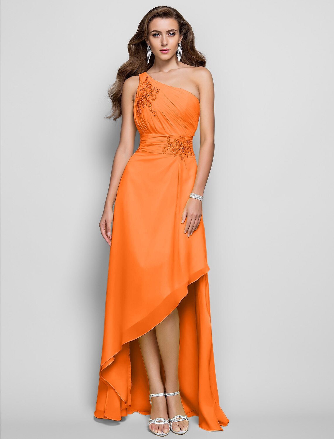 Sheath / Column Elegant Dress Wedding Guest Asymmetrical Sleeveless One Shoulder Chiffon with Beading Slit Appliques