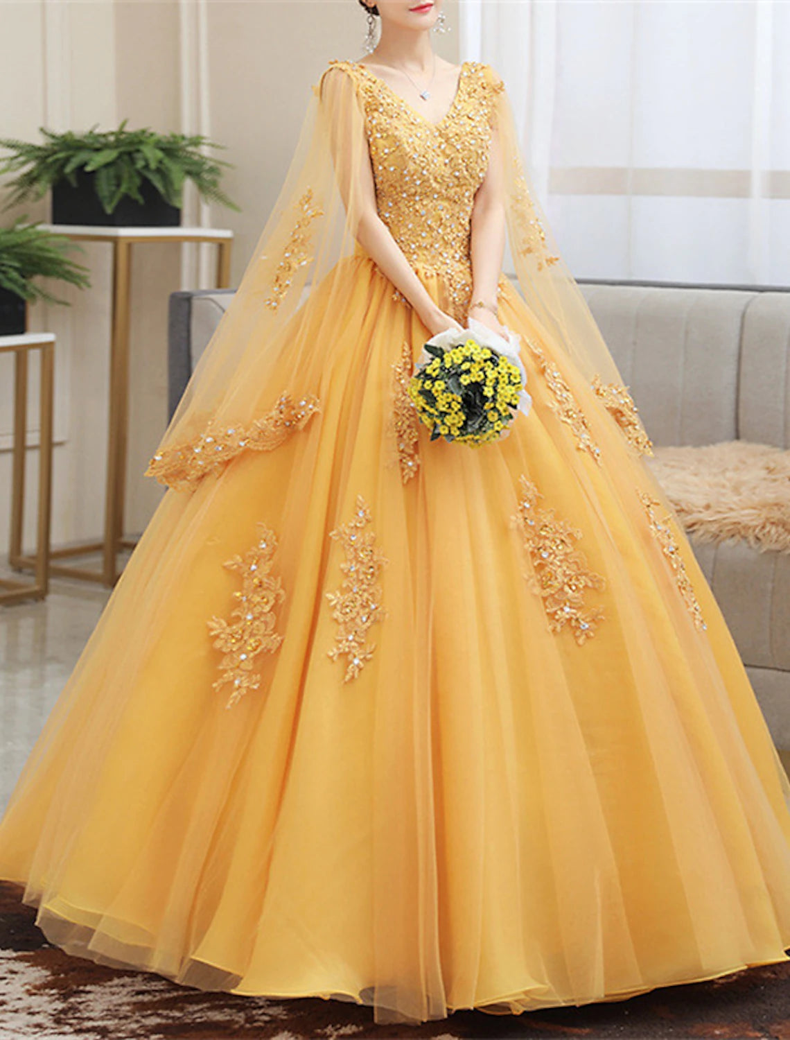 Reception Wedding Dresses in Color Wedding Dresses Ball Gown V Neck Long Sleeve Floor Length Lace Bridal Gowns With Appliques Summer Fall Wedding Party , Women's Clothing