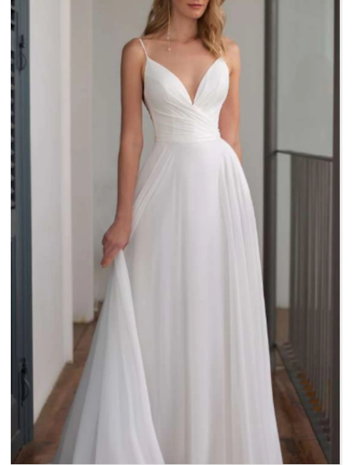 Hall Casual Wedding Dresses A-Line Sweetheart Camisole Spaghetti Strap Floor Length Chiffon Bridal Gowns With Draping