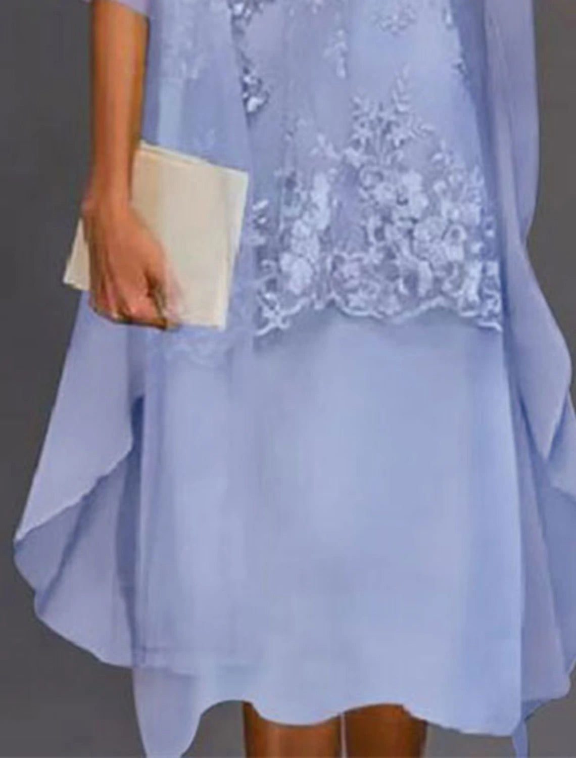 Two Piece Sheath / Column Mother of the Bride Dress Fall Fall Wedding Guest Dresses Elegant Jewel Neck Tea Length Chiffon Lace Sleeveless Jacket Dresses with Appliques
