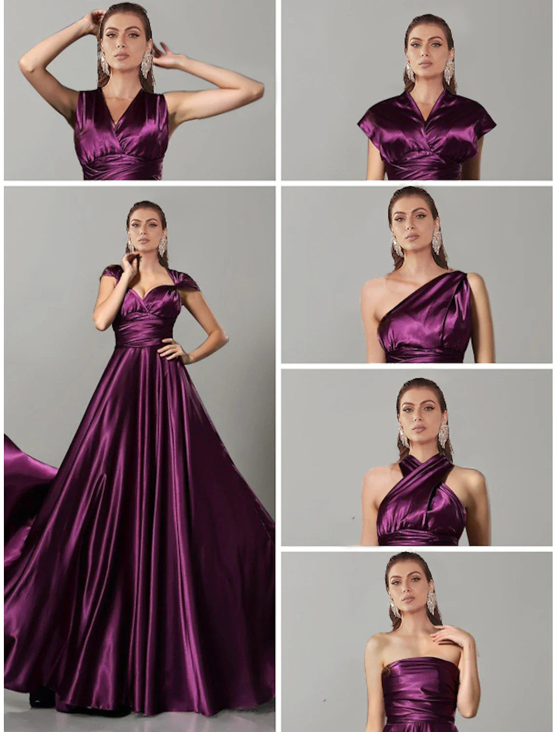 DingjiA-Line Wedding Guest Dresses Convertible Infinity Dress Party Wear Court Train Sleeveless One Shoulder Convertible Cotton Backless with Glitter Pleats Ruched