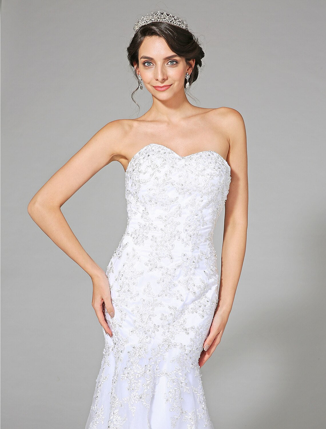 Wedding Dresses Mermaid / Trumpet Sweetheart Sleeveless Sweep / Brush Train Tulle Bridal Gowns With Crystal Beading