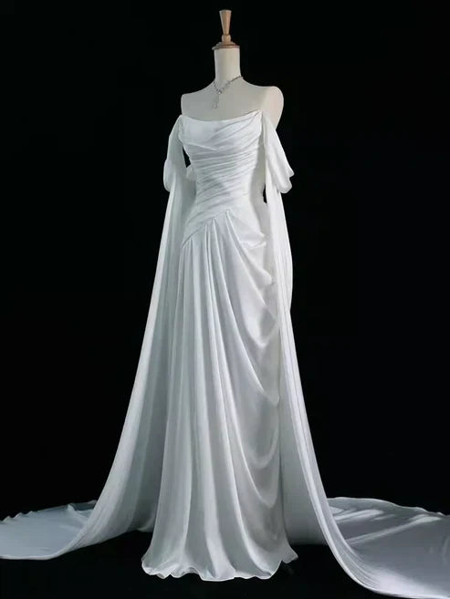 Purple Satin Prom Dress Draped Bodice Formal Party Dress