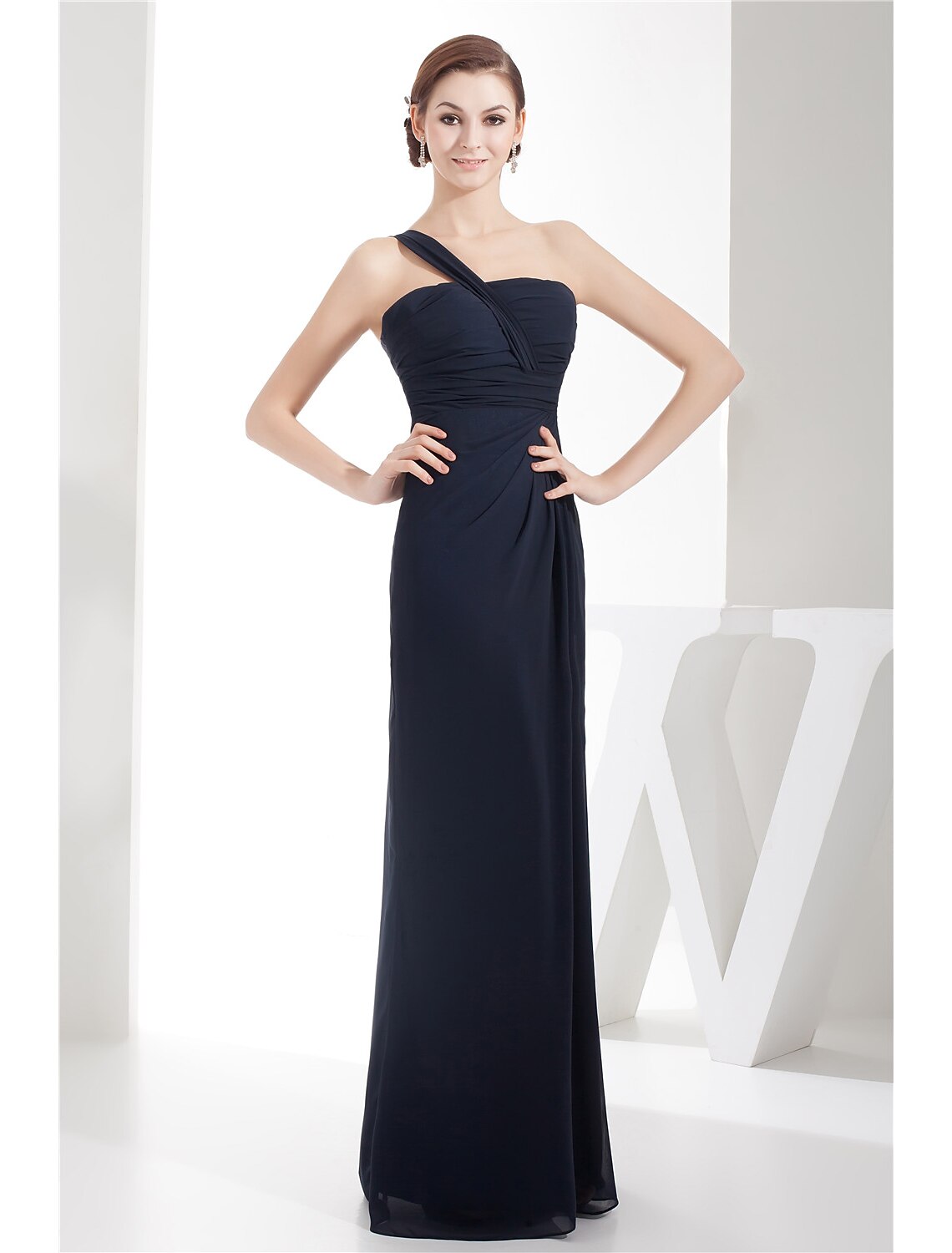 Sheath / Column Evening Gown Minimalist Dress Wedding Guest Formal Evening Floor Length Sleeveless One Shoulder Chiffon with Ruched
