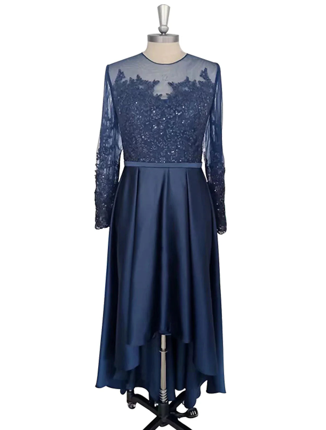 DingjiA-Line Cocktail Dresses Elegant Dress Wedding Guest Party Wear Asymmetrical Long Sleeve Jewel Neck Satin with Crystals Appliques