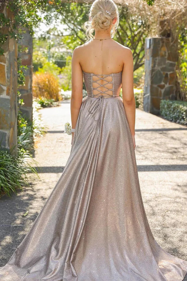 Sparkling and shiny Strapless Silver Prom Dress