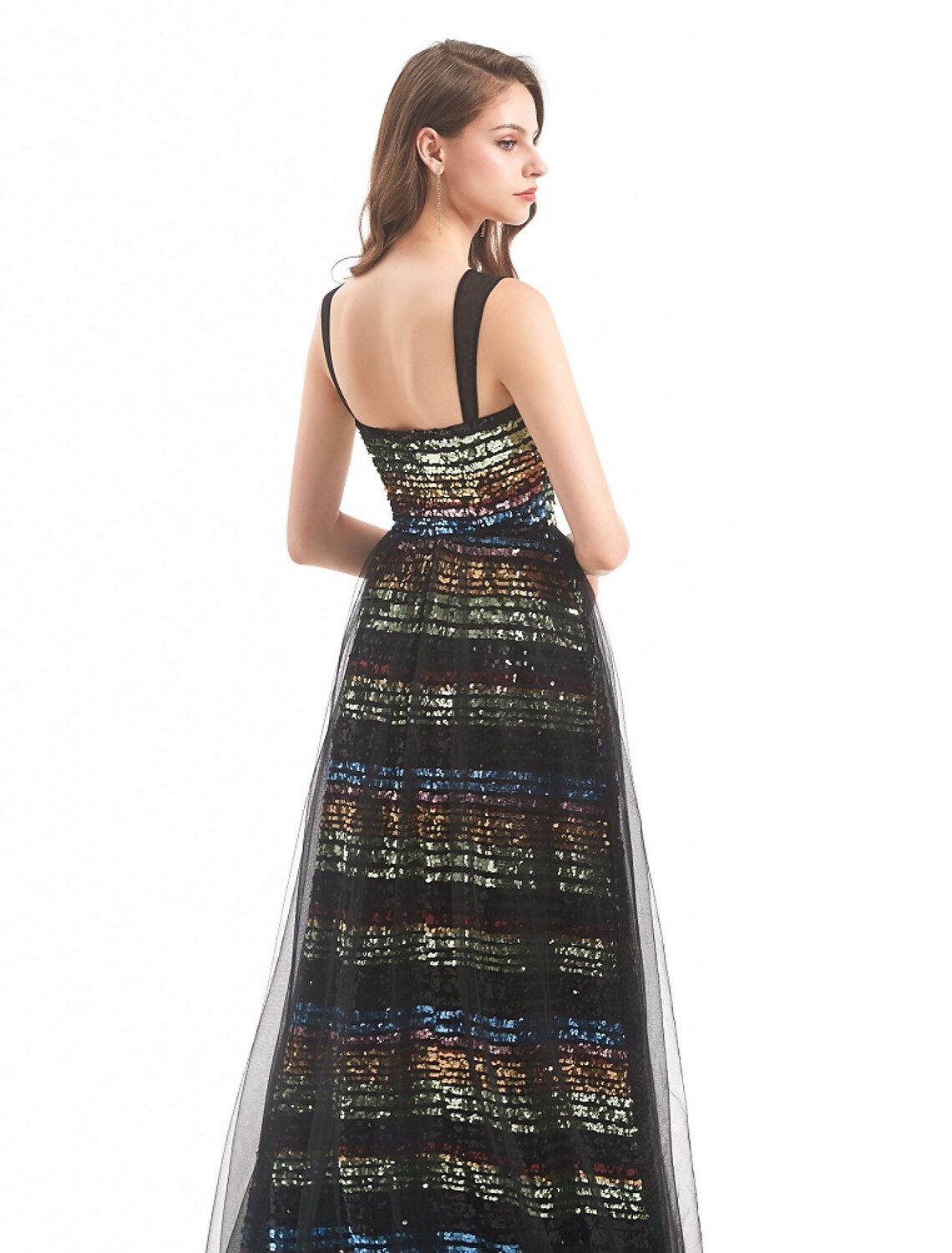 Sheath / Column Evening Gown Vintage Dress Engagement Formal Evening Sweep / Brush Train Sleeveless Boat Neck Tulle with Sequin