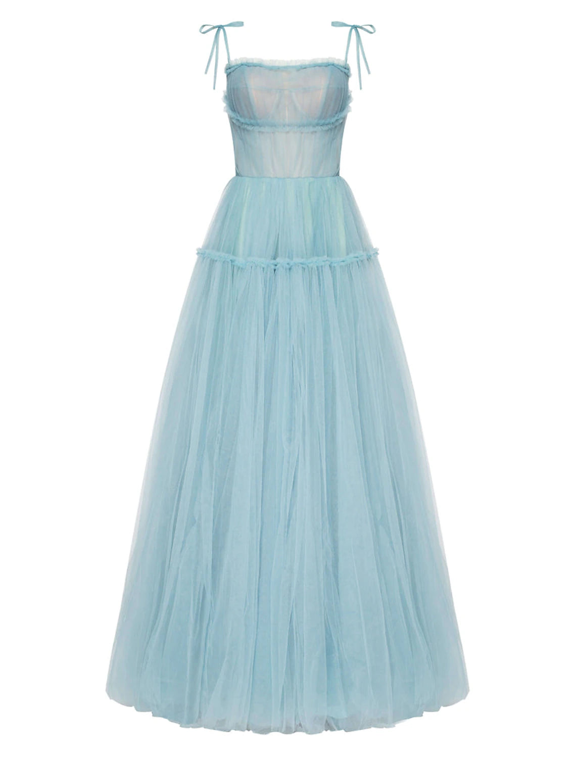 A-Line Prom Dresses Elegant Dress Wedding Guest Prom Floor Length Sleeveless Spaghetti Strap Tulle with Pleats Ruffles