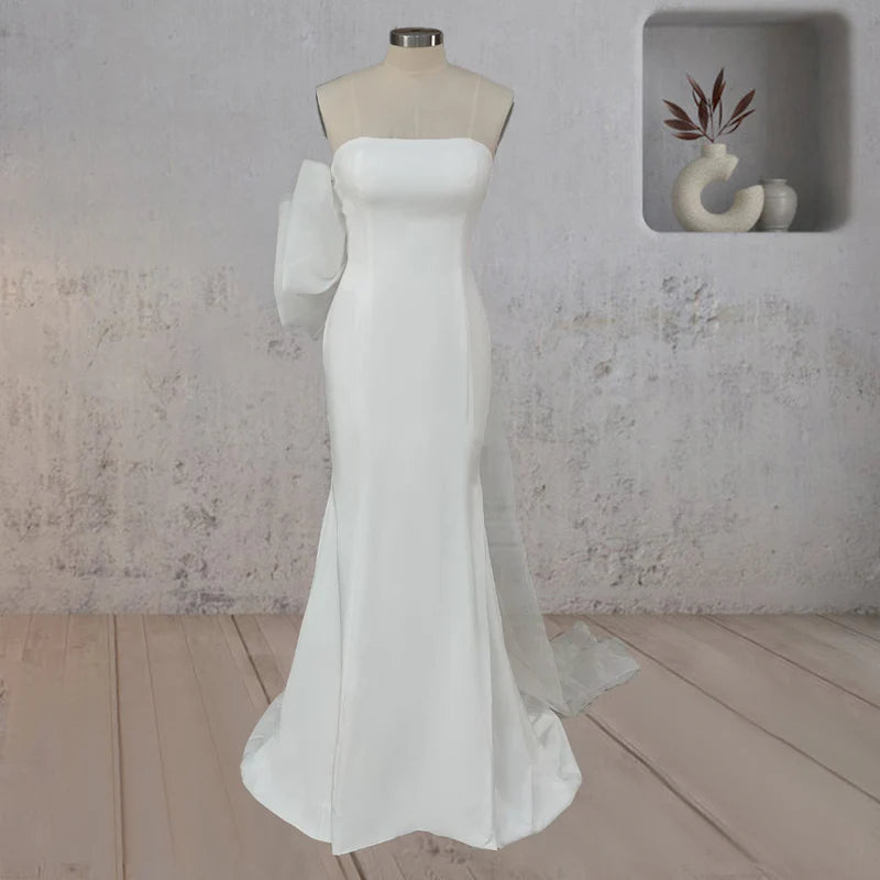 Mermaid Simple Ruffled White Wedding Dress