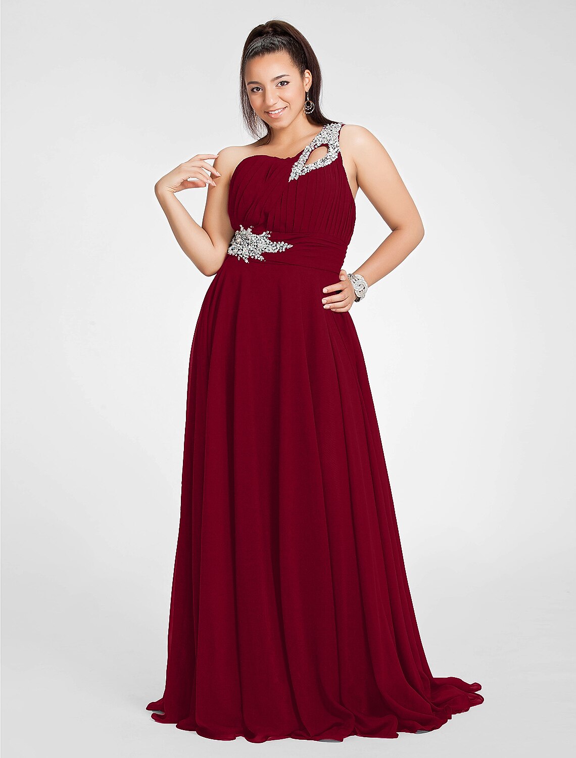 A-Line Cut Out Dress Wedding Guest Prom Sweep / Brush Train Sleeveless One Shoulder Chiffon with Ruched Beading