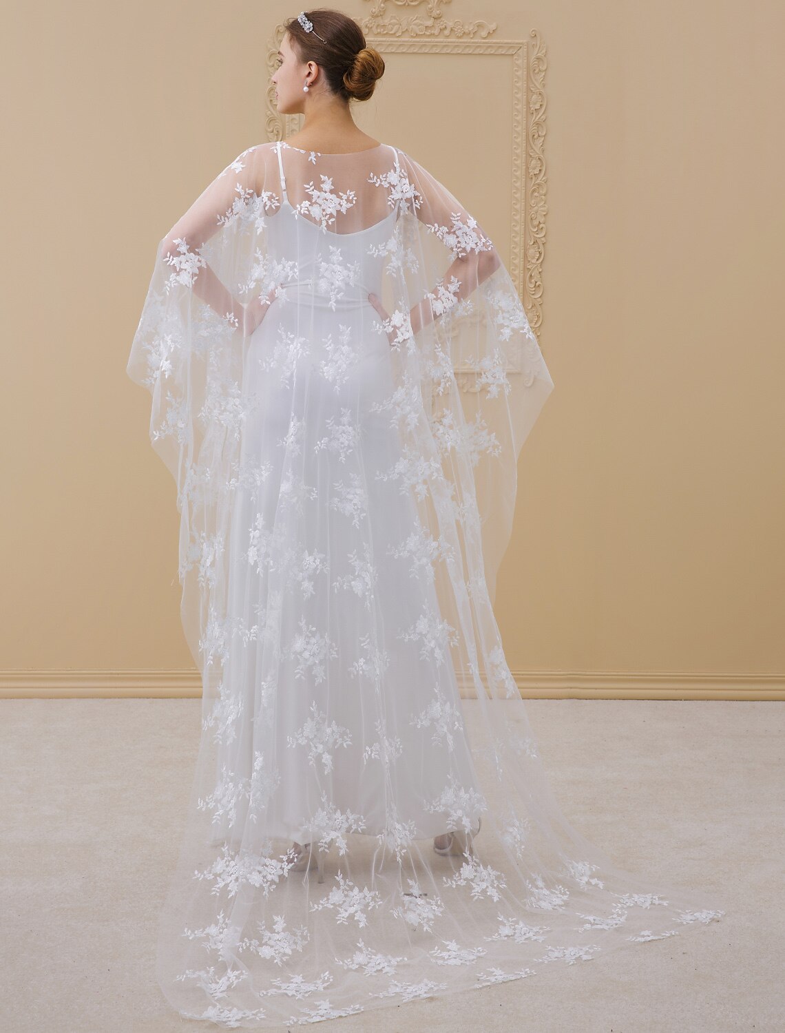 Sheath / Column Illusion Neck Sweep / Brush Train Stretch Satin / Sheer Lace Made-To-Measure Wedding Dresses with Appliques / Yes / See-Through