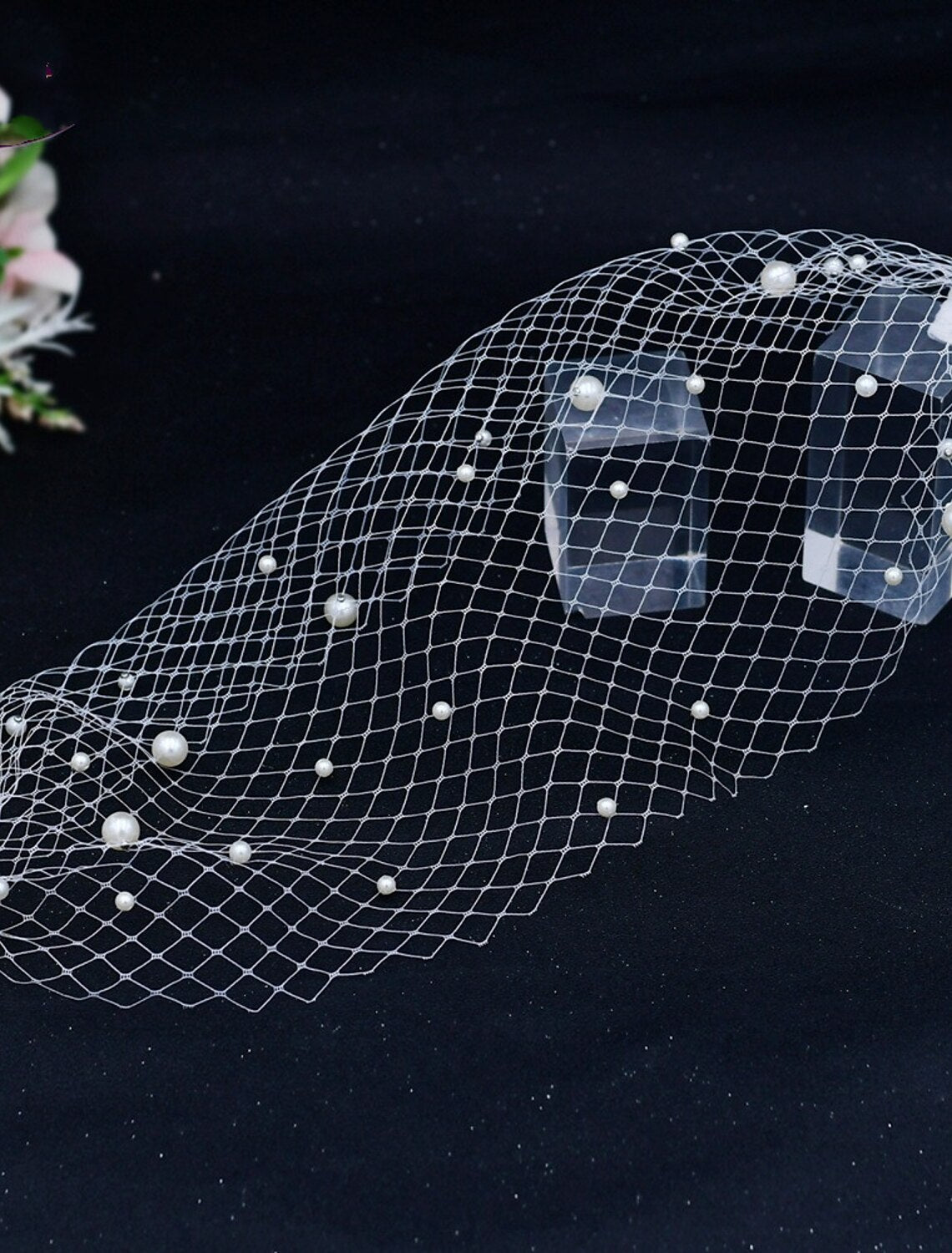 One-tier Pearls / European Style Wedding Veil Blusher Veils / Birdcage Veils with Faux Pearl Tulle