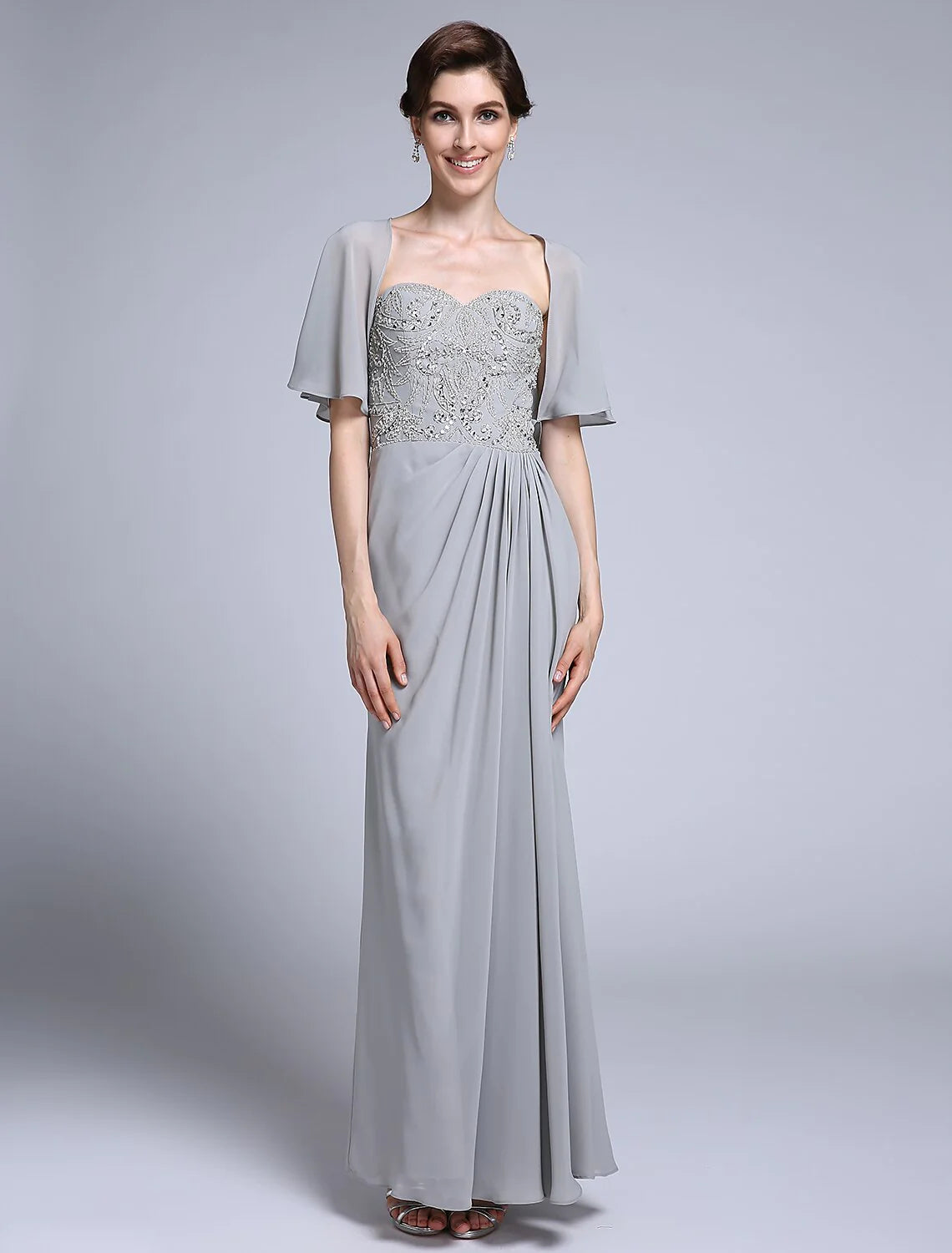 Sheath / Column Mother of the Bride Dress Convertible Dress Sweetheart Ankle Length Chiffon Half Sleeve No with Sequin Side Draping