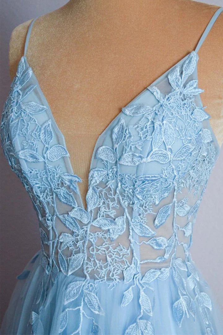 Light Blue Prom Dress with Appliques