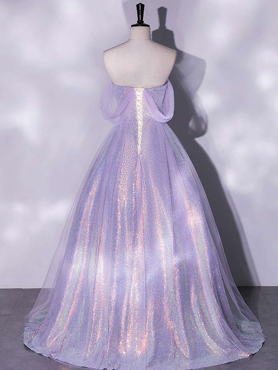 A-Line Tulle Sequin Long Prom Dress Purple Sequin Long Formal Dress