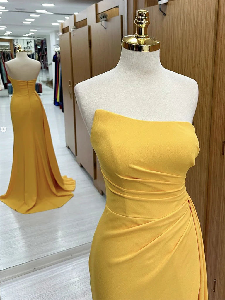 Yellow Satin Long Prom Dress Yellow Formal Dress