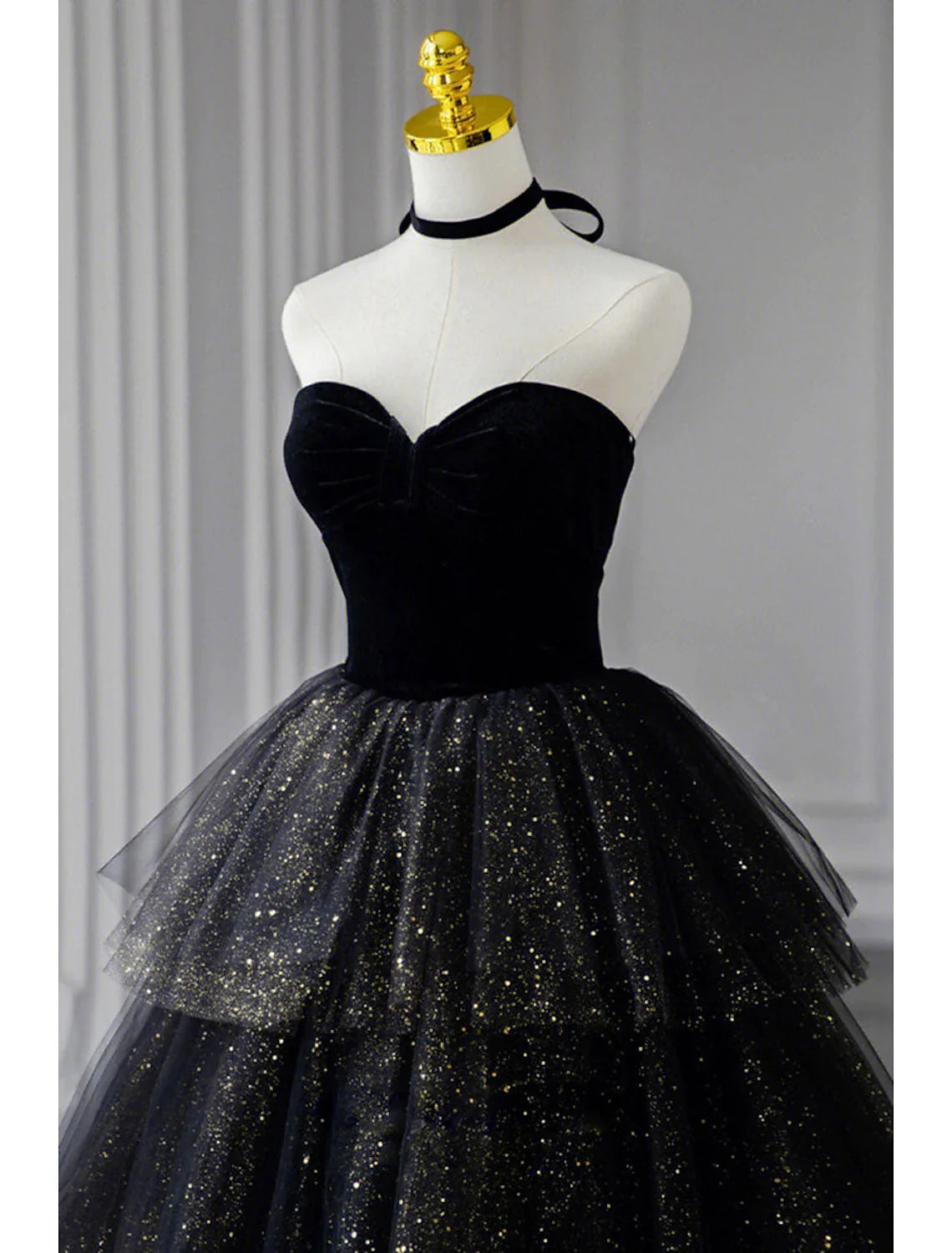 DingjiA-Line Prom Dresses Black Dress Dress Formal Birthday Floor Length Sleeveless Strapless Tulle with Ruched Sequin