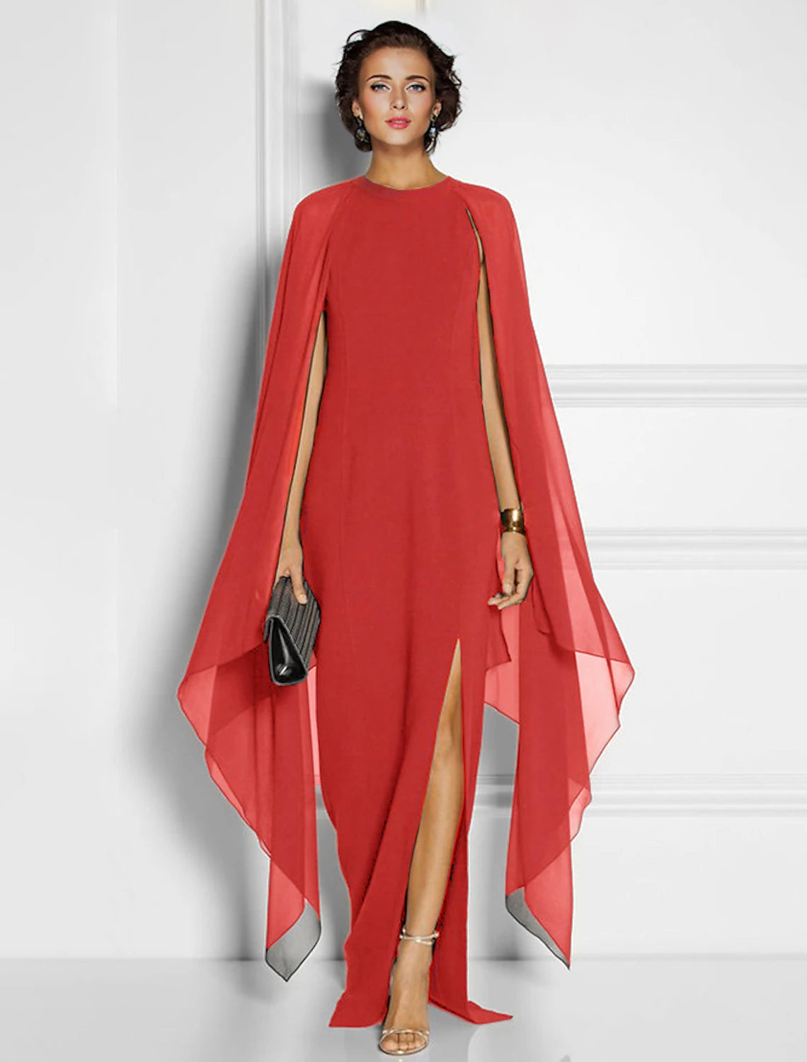 Sheath / Column Party Dresses Elegant Dress Wedding Guest Floor Length Sleeveless Jewel Neck Fall Wedding Guest Chiffon with Slit