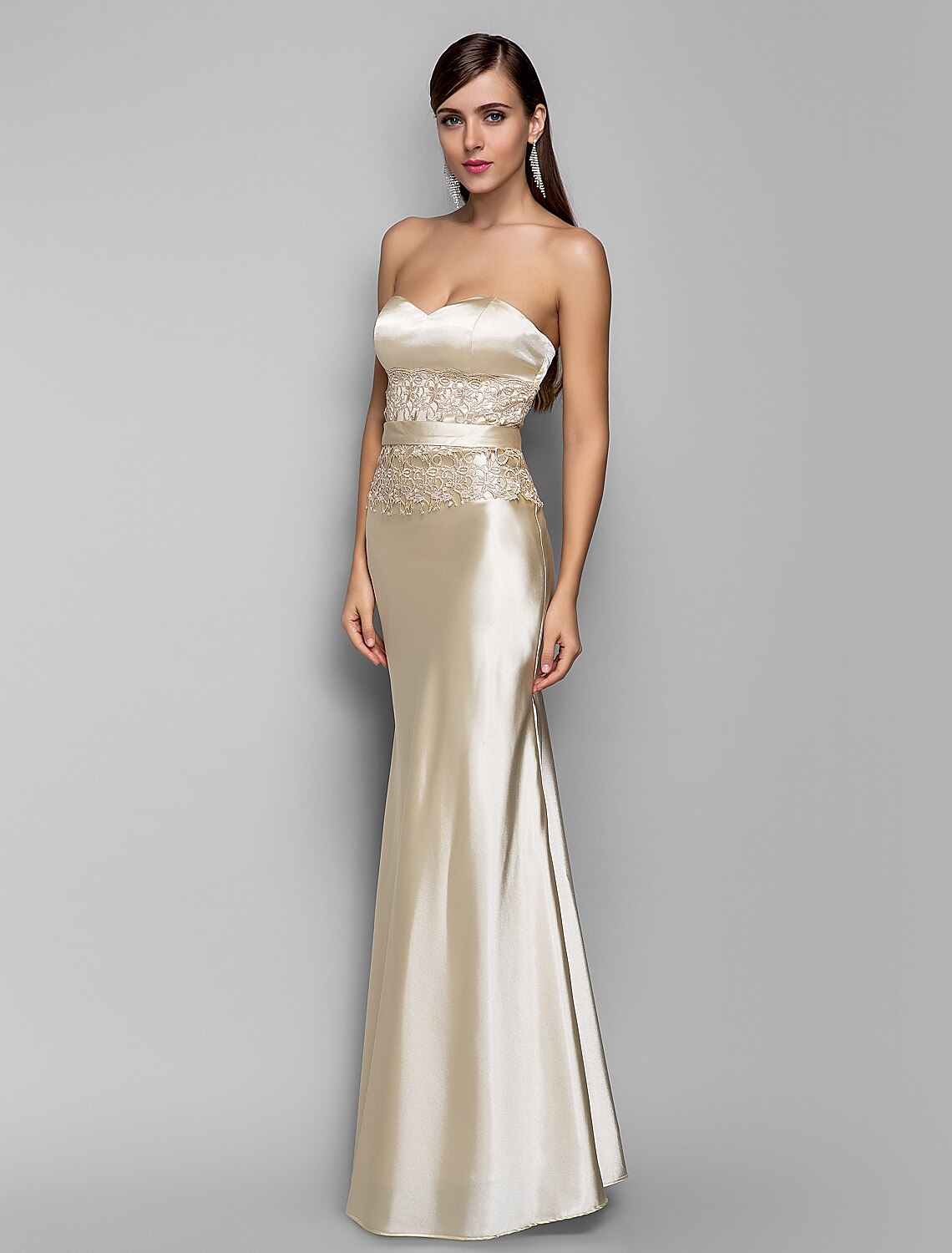 Mermaid / Trumpet Evening Gown Open Back Dress Wedding Guest Floor Length Sleeveless Sweetheart Stretch Satin with Appliques