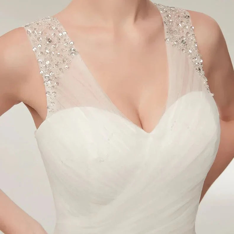 Bohemian Wedding Dress Long Sleeve V-Neck Floor Length Chiffon A-Line lace Back Bridal Gowns With Belt Charming For Women