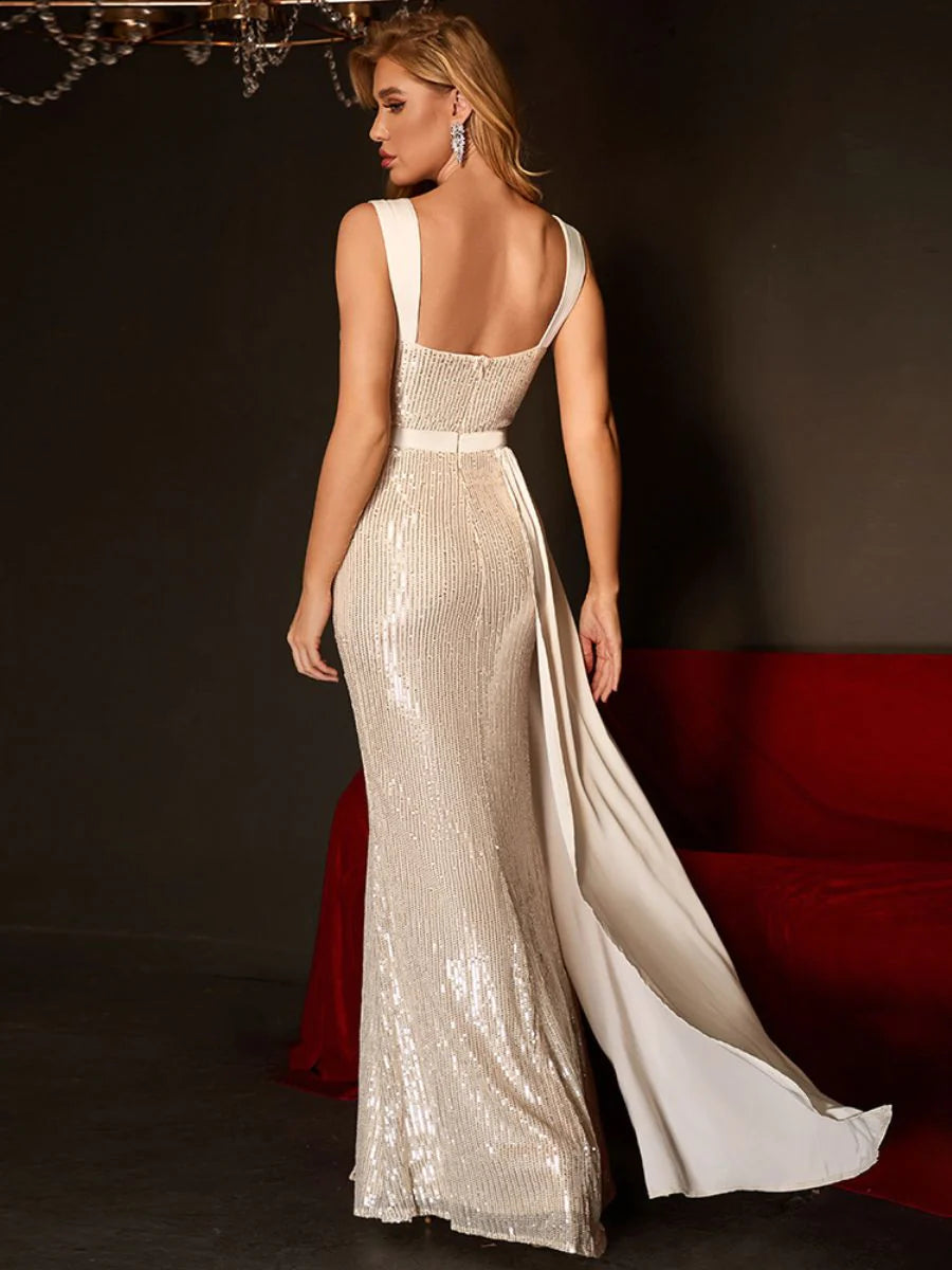 Sleeveless Sequin Evening Dresses With Ribbon