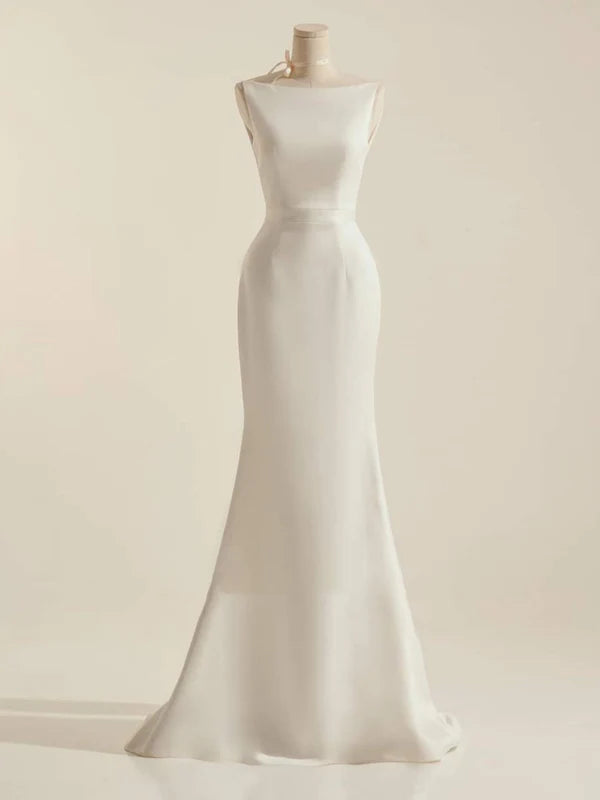 Sleeveless Mermaid Wedding Dress With Sexy Bow