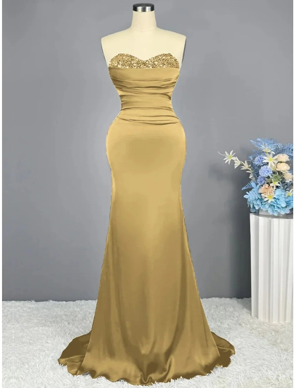 DingjiA-Line Evening Gown Elegant Dress Formal Sweep / Brush Train Christmas Red Green Dress Sleeveless Sweetheart Imitation Silk with Pleats Ruched Sequin