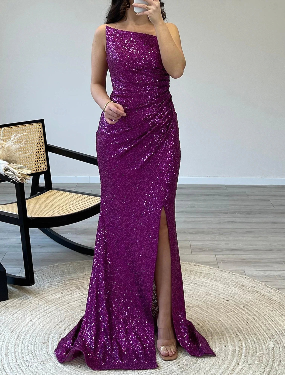 Mermaid / Trumpet Prom Dresses Sparkle Dress Evening Party Birthday Sleeveless Strapless Sequined with Sequin Slit