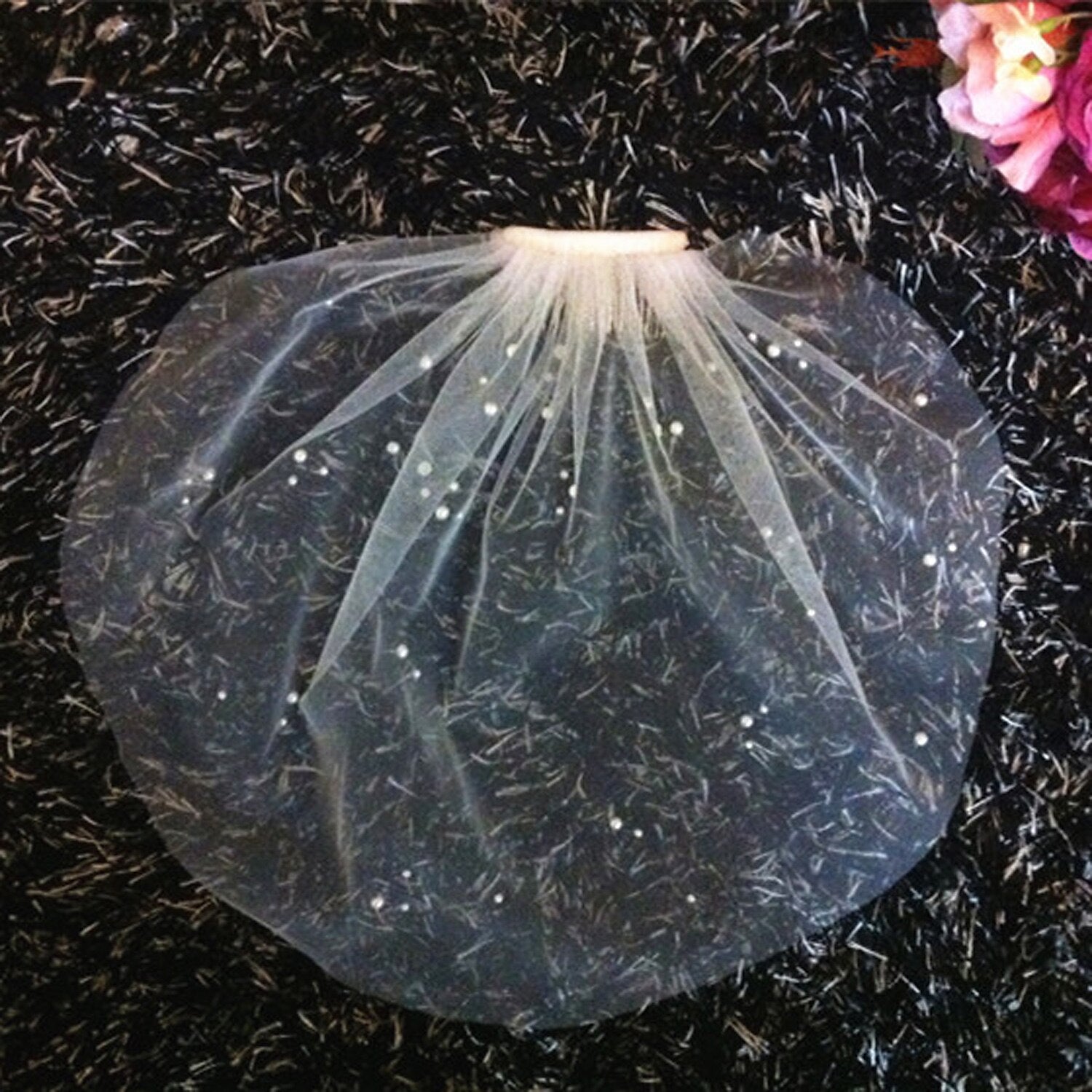 One-tier Cut Edge Wedding Veil Blusher Veils / Veils for Short Hair / Birdcage Veils with Pearl Tulle