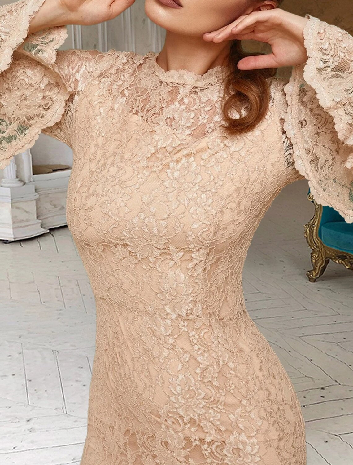 Black Wedding Dresses Party Formal Mermaid / Trumpet Scoop Neck Long Sleeve Sweep / Brush Train Lace Gothi Fall Halloween Bachelorette Bridal Gowns With Solid Color