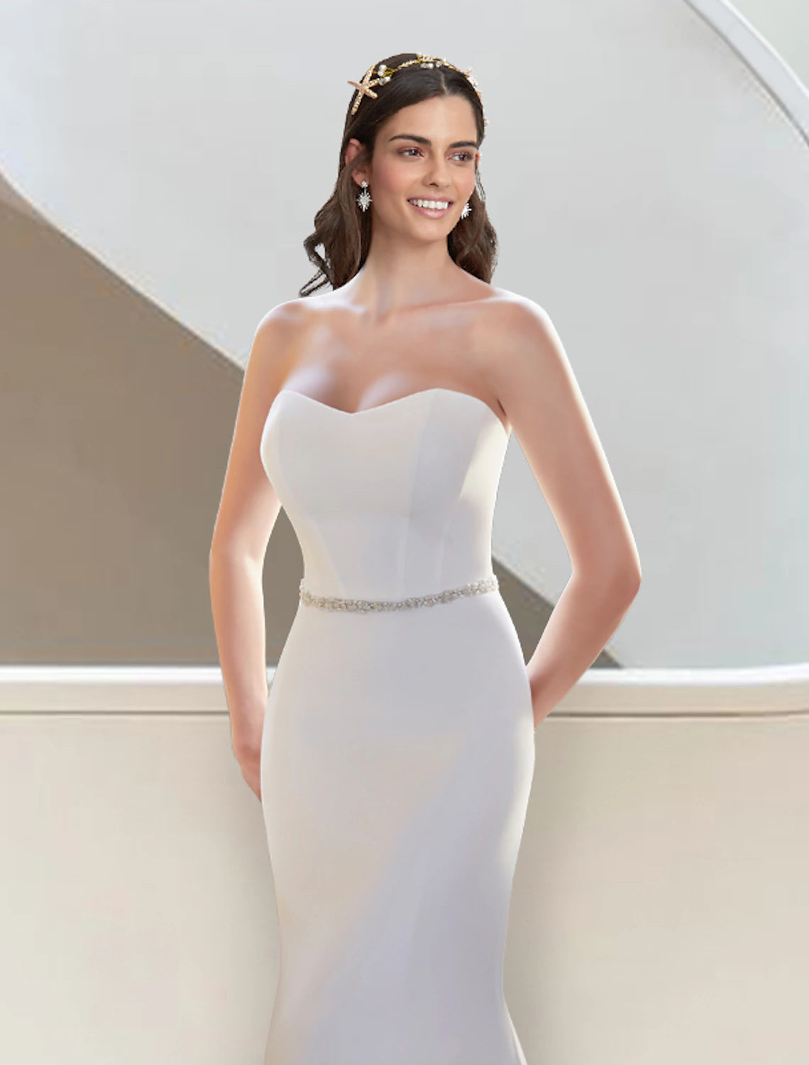 Formal Fall Wedding Dresses Two Piece Sweetheart Strapless Court Train Stretch Fabric Bridal Gowns With Sashes / Ribbons Summer Wedding Party