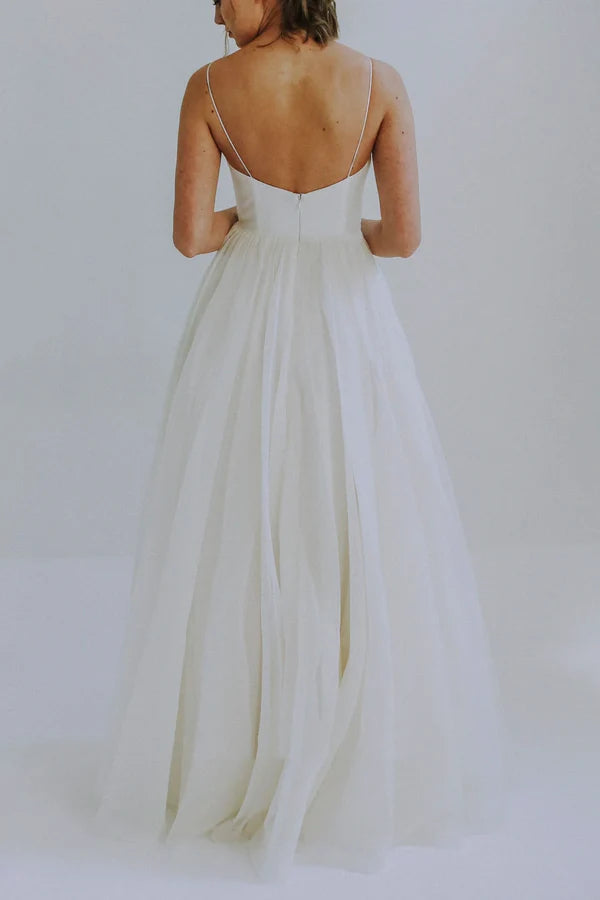 A-line Spaghetti Straps Wedding Gown With Tulle