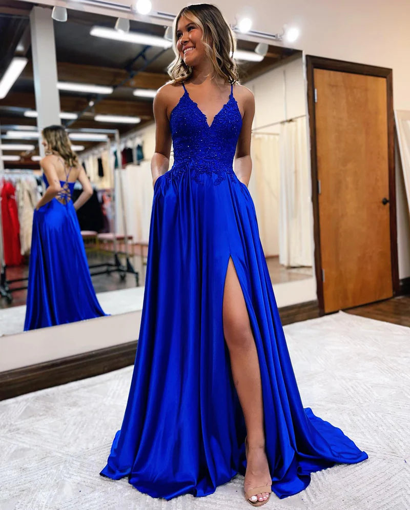 A-line Spaghetti Straps Corset Back Prom Dress