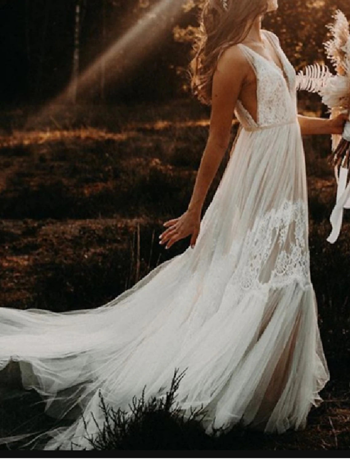 Beach Boho Wedding Dresses A-Line V Neck Sleeveless Court Train Lace Bridal Gowns With Lace Summer Fall Wedding Party , Women's Clothing