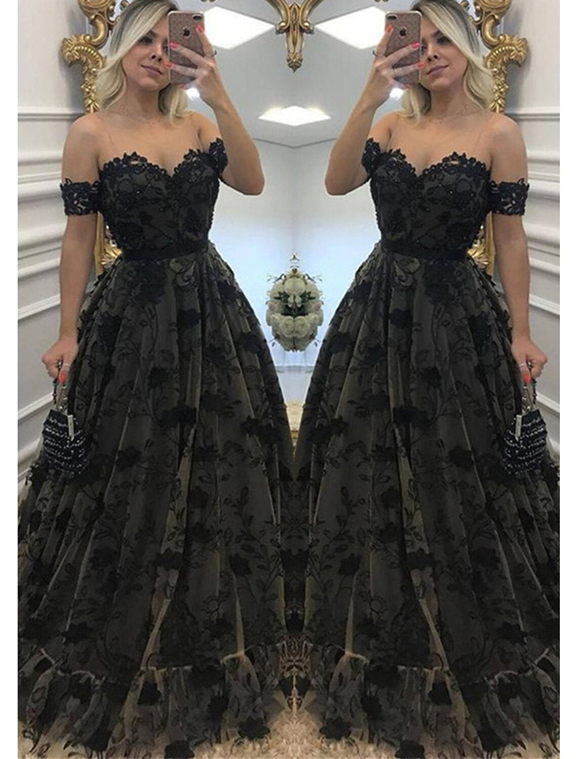Ball Gown A-Line Prom Dresses Color Block Dress Formal Floor Length Sleeveless Sweetheart Wednesday Addams Family Lace Backless with Beading Appliques