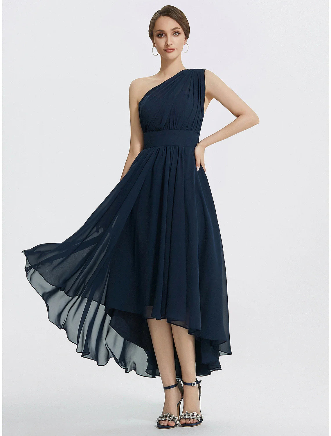 DingjiA-Line Cocktail Dresses Elegant Dress Wedding Guest Tea Length Short Sleeve Off Shoulder Convertible Chiffon with Ruched