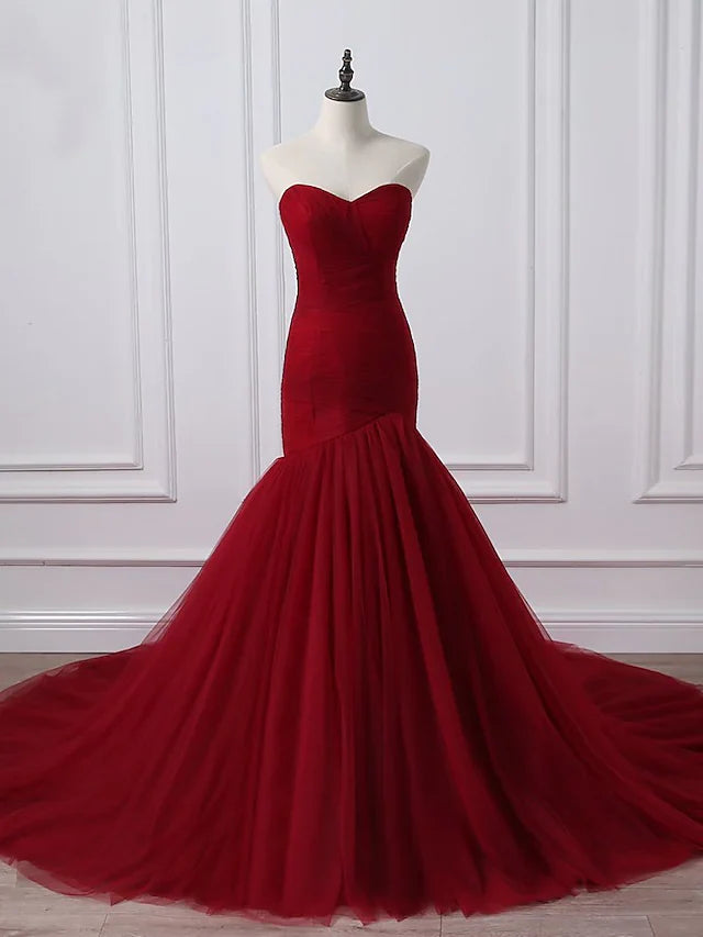 DingjiA-Line Plus Size Curve Wedding Dresses Vintage Dress Party Wear Chapel Train Sleeveless Strapless Tulle with Ruched