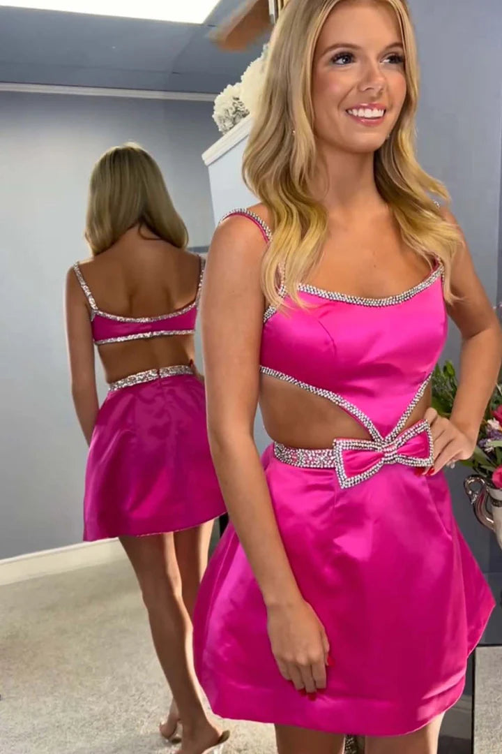 Spaghetti Straps Cutout Open Back Homecoming Dress