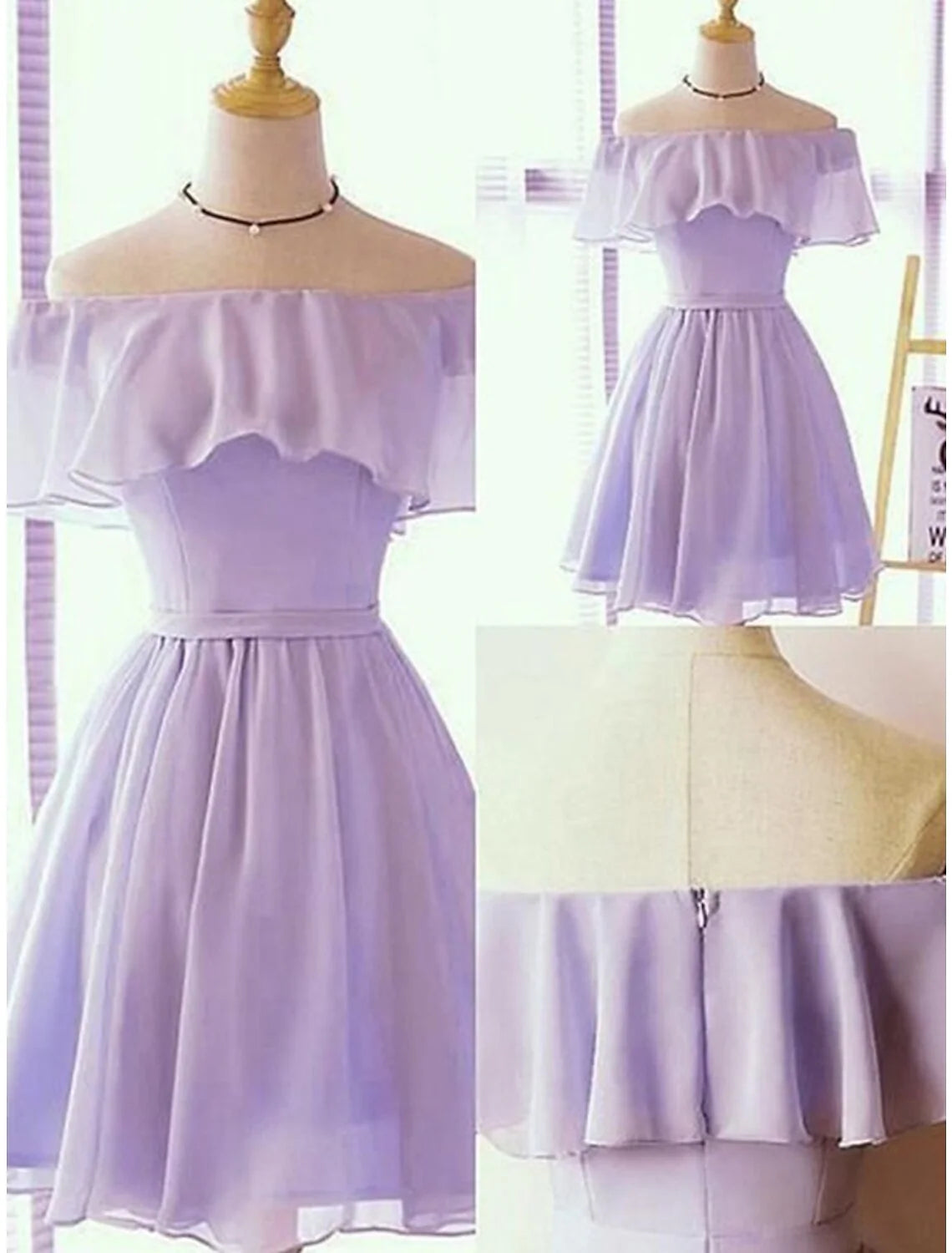 A-Line Homecoming Dresses Elegant Dress Holiday Short / Mini Sleeveless Off Shoulder Chiffon with Ruffles
