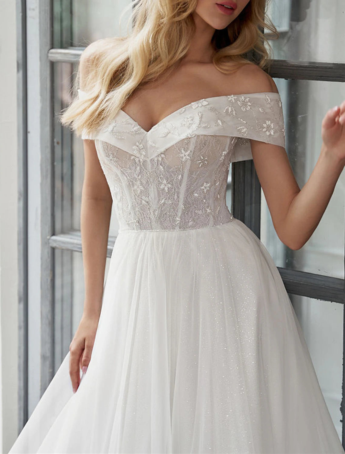 Bridal Shower Little White Dresses Wedding Dresses A-Line Off Shoulder Cap Sleeve Tea Length Lace Bridal Gowns With Appliques Solid Color