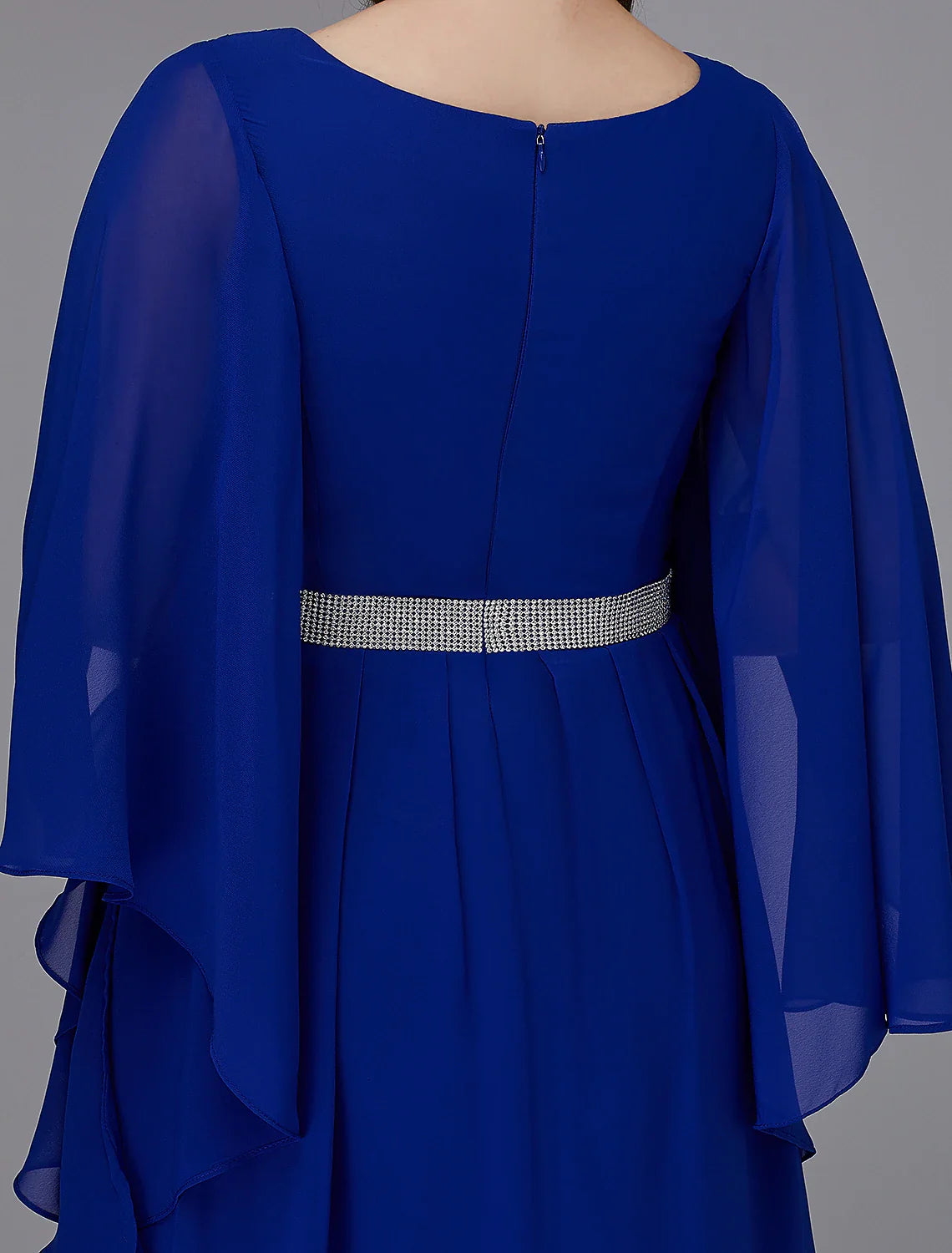 DingjiA-Line Plus Size Dress Wedding Guest Formal Evening Floor Length Long Sleeve V Neck Chiffon Lace-up with Crystals Sequin