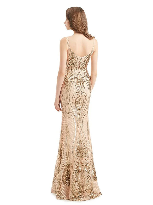 DingjiMermaid / Trumpet Evening Gown Elegant Dress Engagement Detachable Sleeveless V Neck Detachable Sequined with Sequin