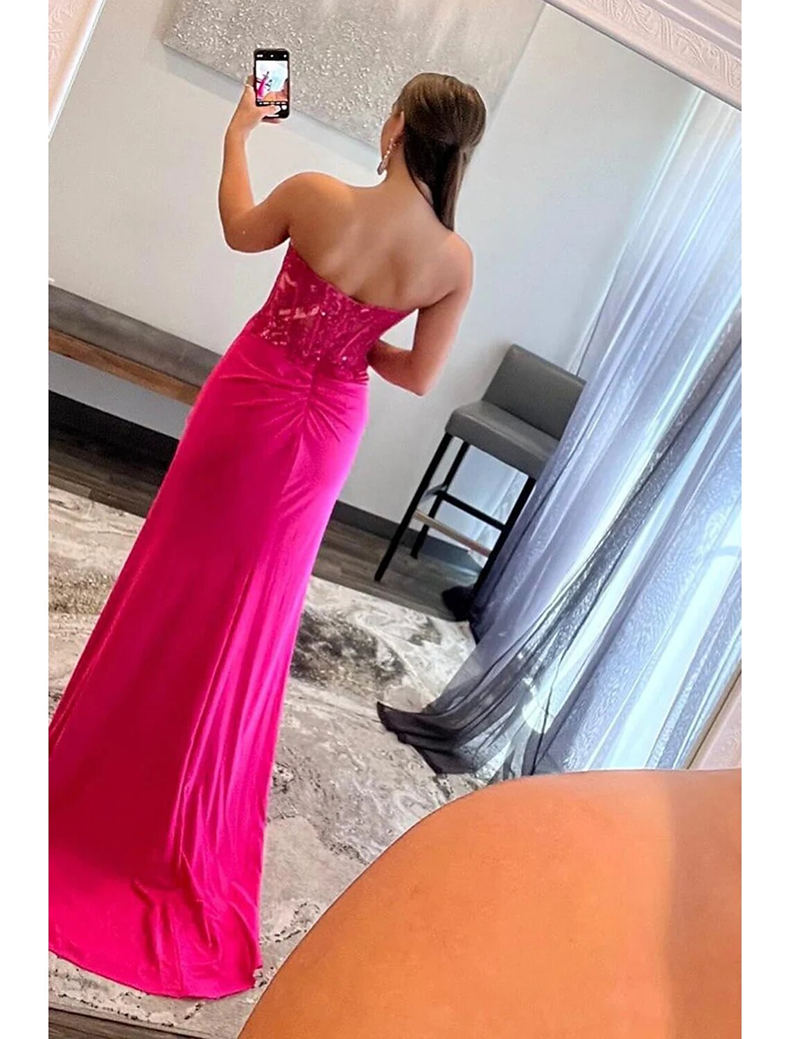 Mermaid / Trumpet Prom Dresses Empire Dress Formal Sweep / Brush Train Sleeveless Sweetheart Satin with Appliques