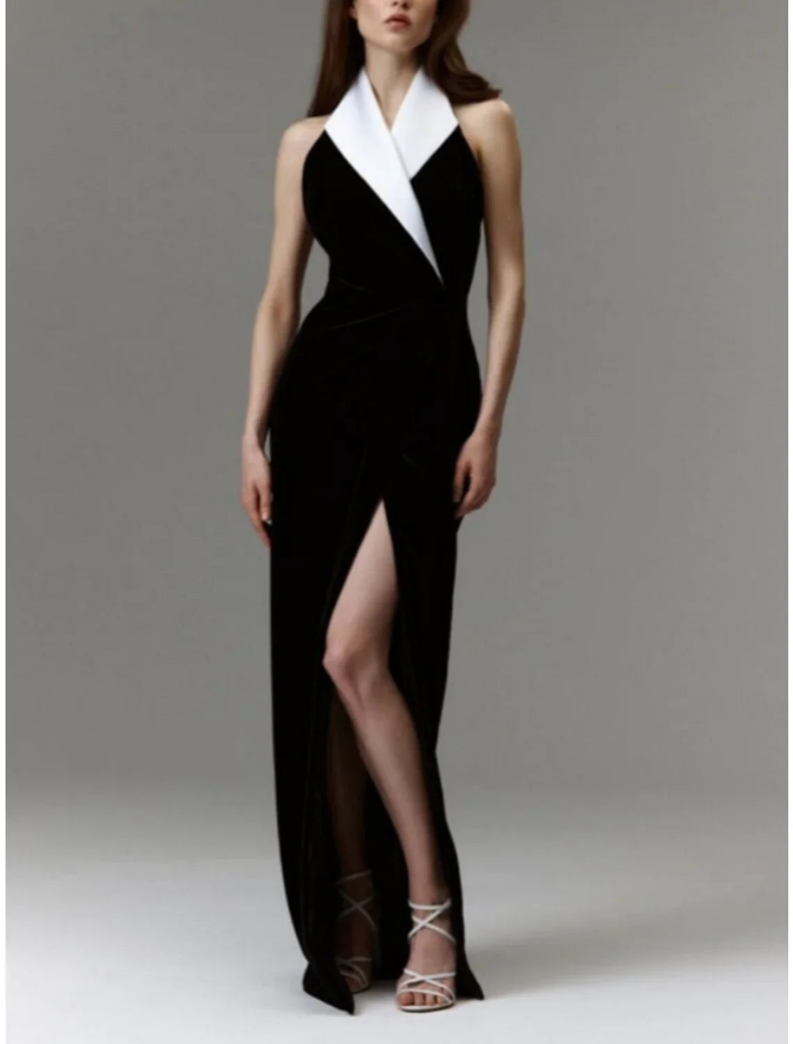 Sheath / Column Evening Gown Elegant Dress Formal Floor Length Sleeveless V Neck Imitation Silk with Slit