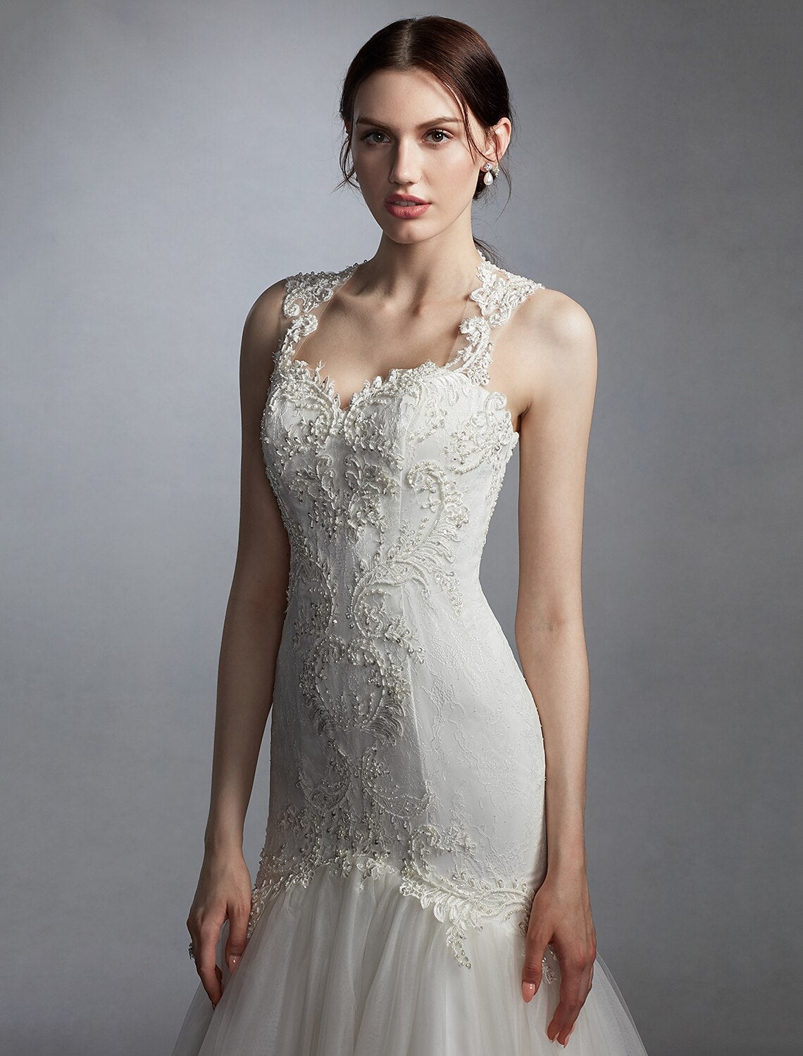 Hall Wedding Dresses Mermaid / Trumpet Sweetheart Regular Straps Court Train Lace Bridal Gowns With Pearl Beading