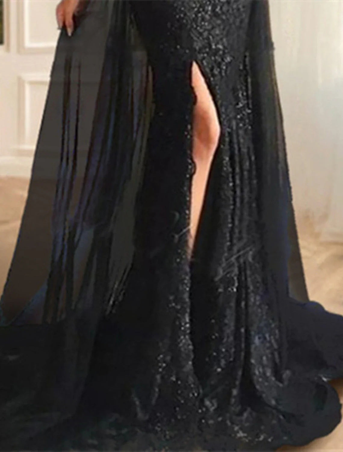 DingjiMermaid Evening Gown Floral Carnival Dress Formal Wedding Sweep / Brush Train Long Sleeve Off Shoulder Fall Wedding Reception Chiffon with Slit Appliques