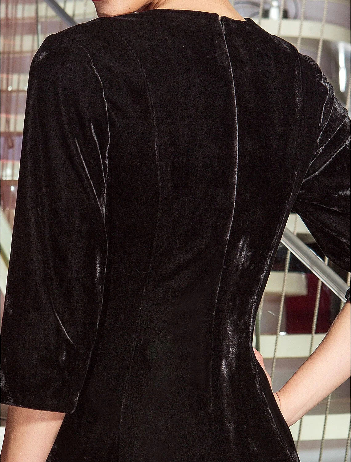 DingjiA-Line Celebrity Style Dress Wedding Guest Floor Length 3/4 Length Sleeve Jewel Neck Velvet with Pleats